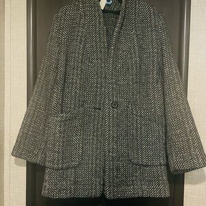 H&M Black and White Patterned Pea Coat